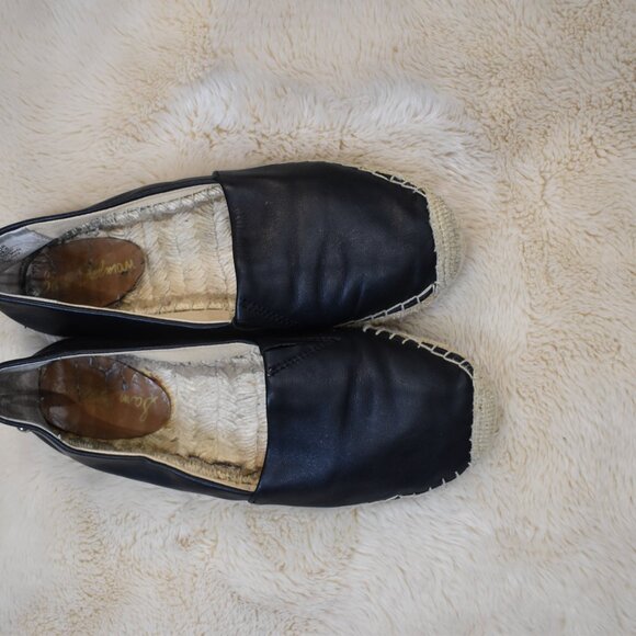 Sam Edelman Lynn Black Leather Espadrille Flats Size 8.5 Slip On Boho Shoes - Picture 8 of 14